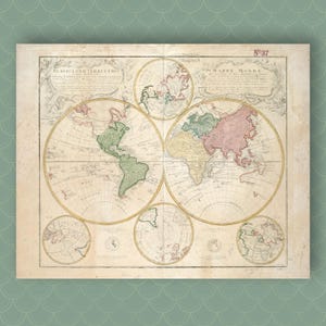 World Map Print Antique World Map Hemisphere Map Historical Cartography Map Vintage Globe Map Old World Map Reproduction Historical Map Gift