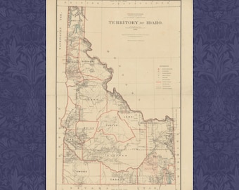 Vintage Idaho Map Print: 1883 Historic Wall Art