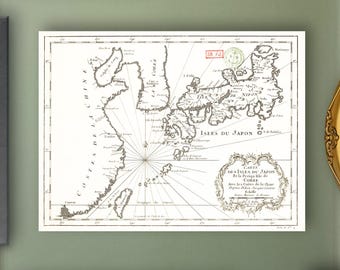 Antique Japan Map Poster: 1750s Geography Print