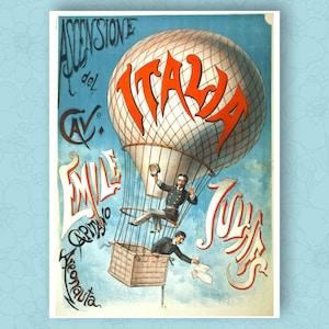 Impresión de globo aerostático Emile Julhes Ascenso en globo Impresión de arte de aviación vintage Impresión de arte de globo histórico Arte italiano vintage