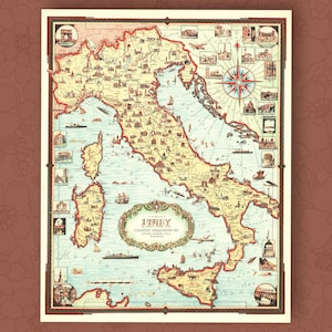 Italy Map Print Vintage Italy Map Italy Historical Map Print Vintage Italian Decor Italy Wall Art Italy Travel Map Poster Map of Italy Art