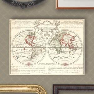 World Map French Cartography Art Antique Map Poster Historical French Wall Art Nostalgic Travel Decor French Language Vintage Map New Home
