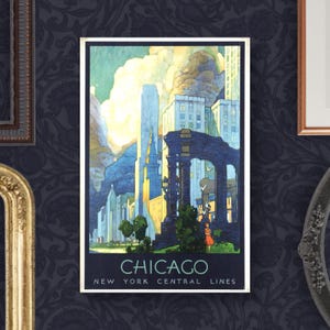 Chicago Travel Print Chicago Railway Poster Art Deco Chicago Chicago Skyline Art Vintage Travel Decor Chicago Poster Art Old Chicago Print
