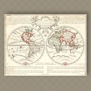 French World Map Antique Map World Map Print Vintage French World Map Historical Map Reproduction Map Old World Map Hemispheres Travel Gift