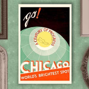 Historic Chicago Travel Poster Wall Art Retro Decor For Airbnb Chicago Travel Poster Midwest Apartment Decor Chicago Housewarming Gift