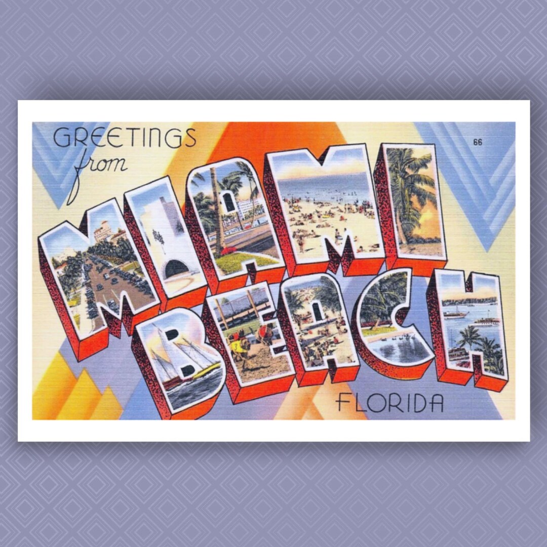 Vintage Miami Beach Postcard Art Print: Retro Travel Poster - Etsy