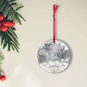 World Map Ornament Antique Map of the World Ornament Historical Map Reproduction Ornament Vintage Globe Ornament Christmas Gift for Traveler