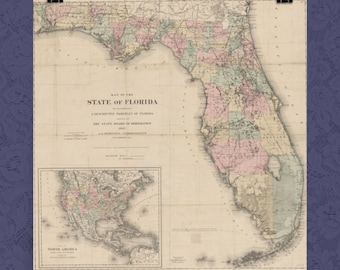 Vintage Florida Map Print: 1882 Historic Wall Art
