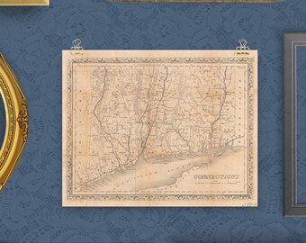 Connecticut Map Print: 1854 Vintage Wall Art