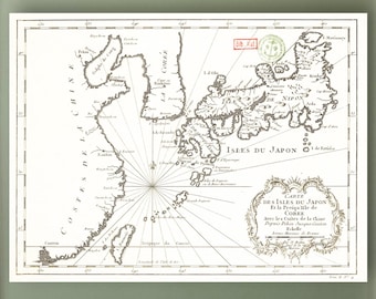 Vintage Japan Map Print: 1750 Bellin French Antique Map