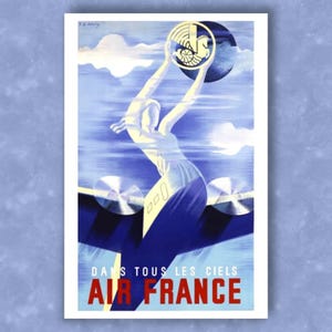 Air France Travel Poster: Retro Art Deco Aviation Print