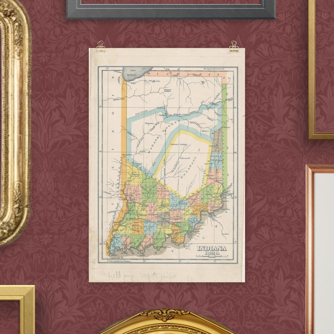 Indiana Map Print: 1820s Historical Wall Art - Etsy
