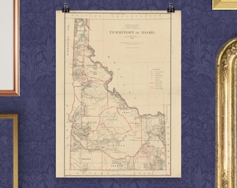 Idaho Map Print: 1883 Historic Wall Art