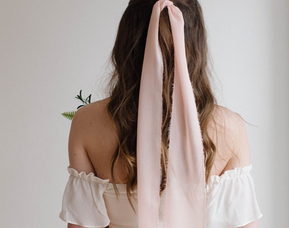 Blush Pink Silk Chiffon Veil/Bridal Bow/Alternative Bridal Veil/Silk Hair Scarf/Wedding Hair Accessory