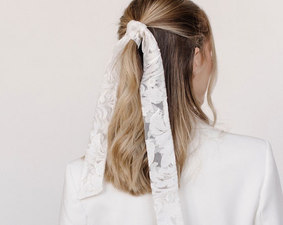 Off White Lace Hair Scarf/Bridal Bow/Headband/Veil