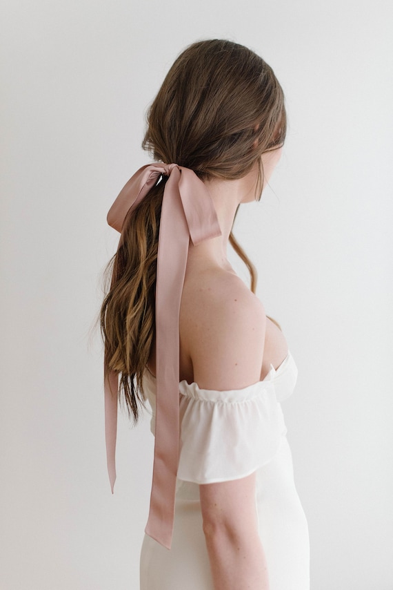 Blush Pink Silk Bridal Bow/Silk Hair Ribbon