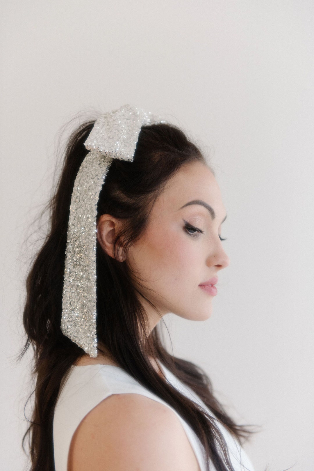 sparkly silver bow tie