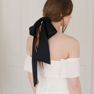 Black Silk Bridal Bow, Scarf, Alternative Veil, Modern