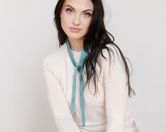 Aqua Blue Silk Skinny Scarf, Hair Tie, Choker