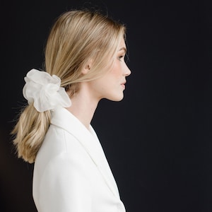 Elegant White Silk Organza Bridal Scrunchie: Oversized Hair Accessory for Modern Weddings
