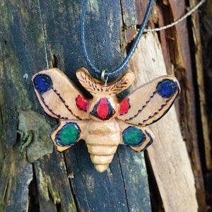 Moth Pendant - Ideal Gift for Nature Lovers (comes with a cord, wooden box and linen pouch, gift-ready)