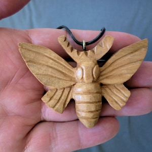 Rustic Moth Pendant -  Handcrafted Wood Necklace (comes with a cord, wooden box and linen pouch, gift-ready)