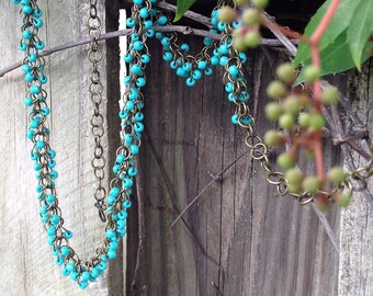 WRAP accessory for the body.... freeform chainmaille minimalist necklace, bracelet, waist chain embellished with plump turquoise glass beads