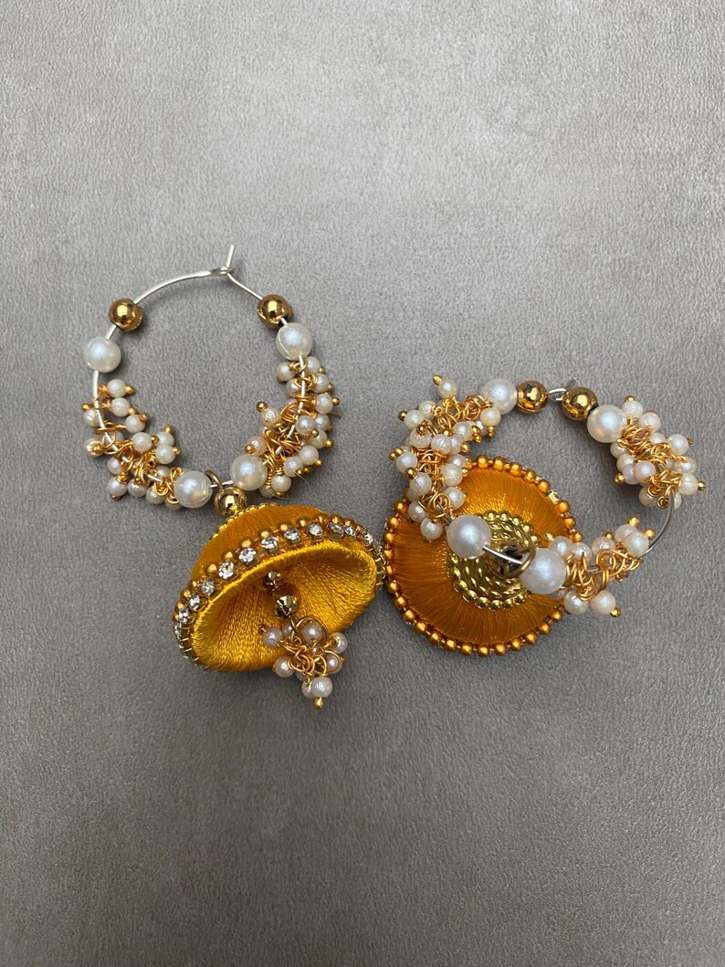 Jhumka Rhinestone Silk Thread Jhumka Earrings β Handmade Indian Jewelry | Colourful ...