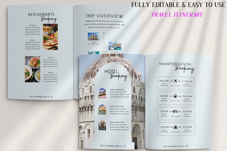 Editable Travel Itinerary Template: Vacation Planner (digital Download ...
