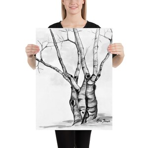 Birches Tree Drawing Wall Art Print of Original Oil Painting / Drawing image 10