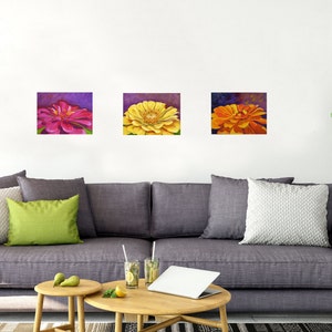 Autumn Decor Art PRINT of Zinnia Flowers, a Colorful Floral Painting for Home and Office Decor, Original Painting Print image 4