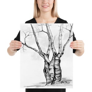 Birches Tree Drawing Wall Art Print of Original Oil Painting / Drawing image 9
