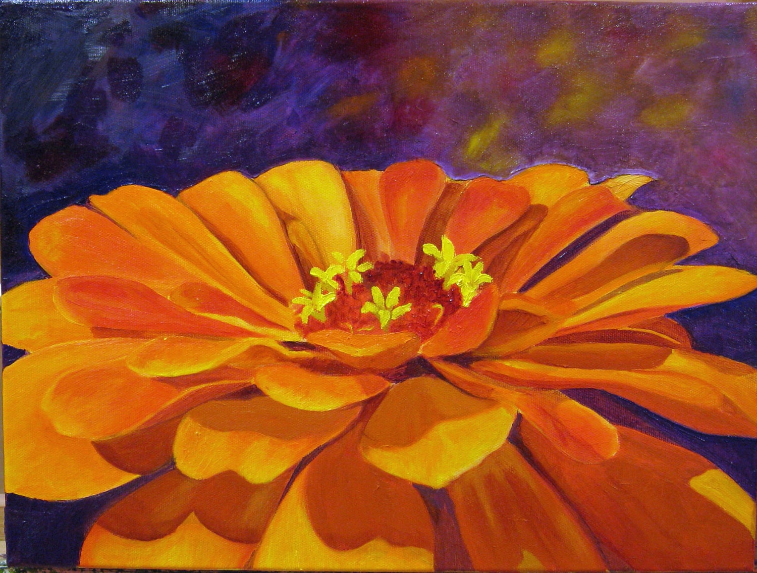 Orange Zinnia Flower Art PRINT Bright Floral Wall Art Print Etsy