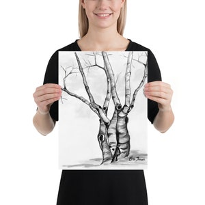 Birches Tree Drawing Wall Art Print of Original Oil Painting / Drawing image 8