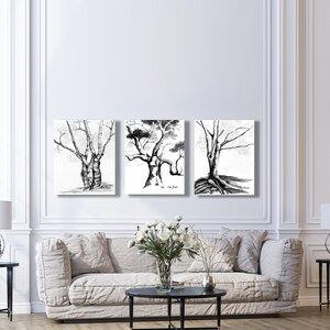 Birches Tree Drawing Wall Art Print of Original Oil Painting / Drawing image 7