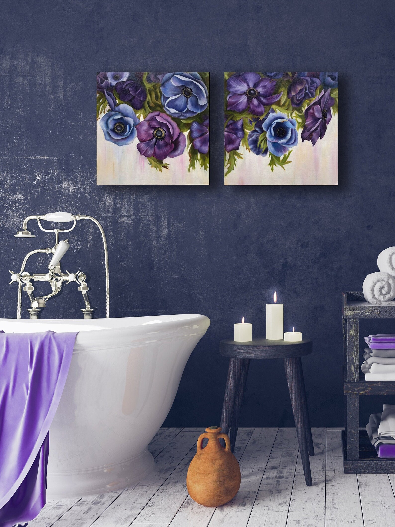 Purple and Blue Floral Wall Art PRINT From Original Painting Etsy