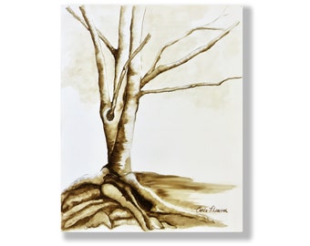 Fine Art Print of Original Tree Drawing, Original Birches Oil Painting Sketch