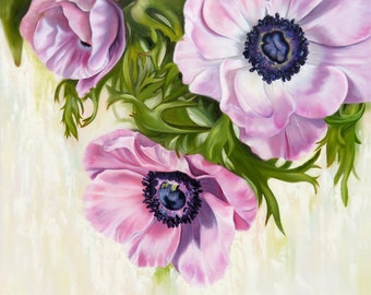 Art PRINT of Original Painting of Pink and White Windflowers