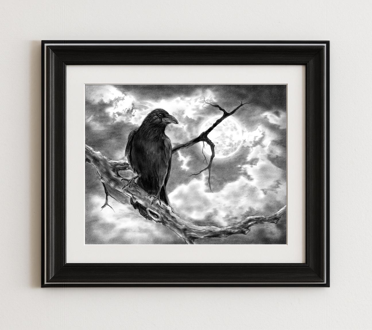 LevvArts Quadro Su Tela Con Cornice - Corvo Nero, Foresta Spettrale E Luna Piena, 50,8x91,4 Cm, Viola - 3