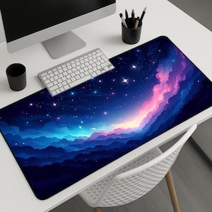 Cloud and Galaxy Mouse Pad with Starry Night Design – Celestial Desk Mat, Cosmic Night Sky Theme, Large Non-Slip Pad for Gamers & Office