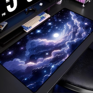 Dreamy Night Sky Desk Mat, Cloudy Cosmos Desk Pad, Starry Office Mat, Work Space Decor, Gift for Astronomers, Fantasy Themed Home