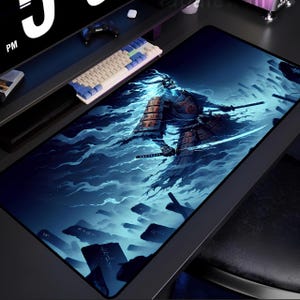Ghost Samurai Gaming Mouse Pad, Epic Warrior Desk Mat, Large Extended Mousepad for Gamers, Dark Fantasy Katana Mouse Pad, Cool Gaming Gift