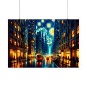 Sternenklare Nacht New York City Poster, Van Gogh Stil Urban Stadtbild Kunstdruck, Matt Horizontale Poster, Wohnkultur Wandkunst, NYC Skyline