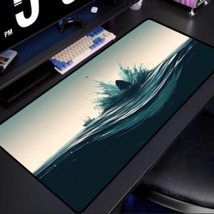 Ocean Shark Attack Gaming Mouse Pad, Large Ocean Desk Mat, Aesthetic Deep Sea Mousepad, Waterproof Smooth Surface, Gift for Gamers & Office