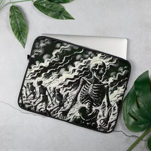 Gothic Skeleton Laptop Sleeve, Edgy Tech Accessory, Halloween Decor, Unique Gift for Creatives, Stylish Skull Design