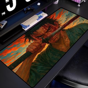 Samurai Blade Mouse Pad – Intense Warrior Desk Mat, Large Extended Mousepad with Bloodied Katana Art, Non-Slip Surface for Gamers, Creators