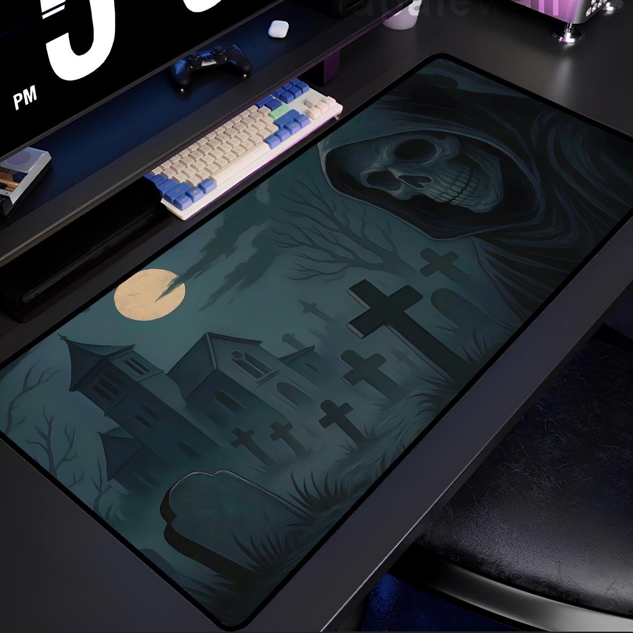 Grim Reaper Horror Mouse Pad, Gothic Cemetery Desk Mat, Dark Fantasy Decor, Spooky Gift for Halloween, Macabre Art Lovers
