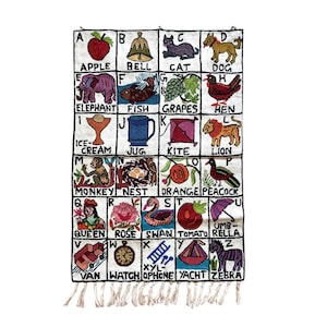 Handwoven Wool Alphabet Tapestry: Ethical Nursery Wall Hanging