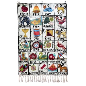 Handwoven Wool ABC Tapestry: Ethical Nursery Wall Hanging