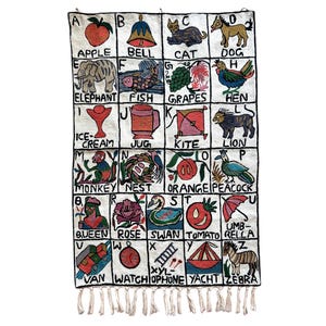 Handwoven Wool ABC Tapestry: Ethical Nursery Wall Hanging